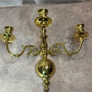 Vintage Triple Armed Heavy Brass Candle Light Wall Sconce MCM